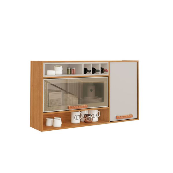 Armário Aéreo de Cozinha Itatiaia Nápoles 120cm 2 Porta com Vidro e Nincho CINAMOMO/OFF WHITE/S/V
