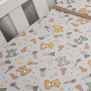 Edredom KazzaVip Baby Malha 100% Algodão Linha Casa Berço Americano Estampado Ursinho Feliz Bege