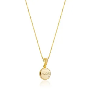 Colar pingente Amor com ponto de luz banhado ouro semijoia