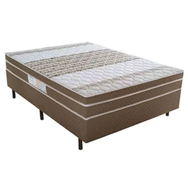 Cama Box de Casal Biflex Ilhéus com Molas Pocket e Euro Pillow 63x138x188cm Marrom com Bege Estampado