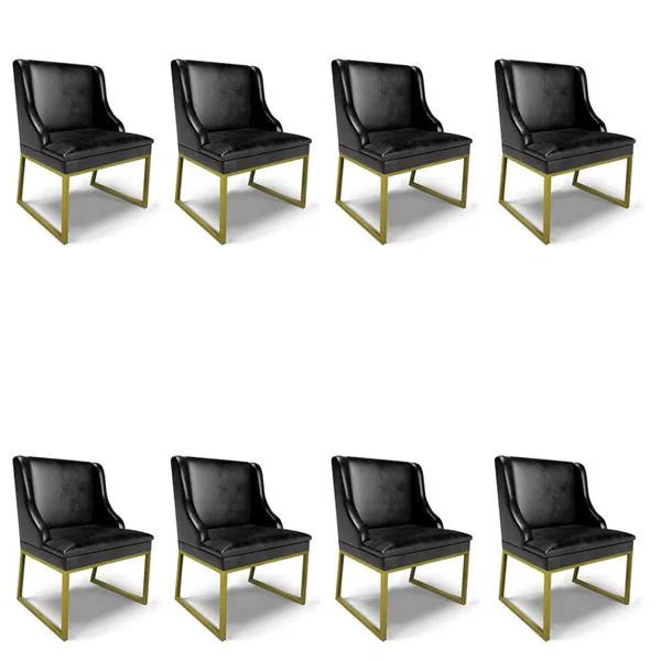 Cadeira Sala de Jantar Industrial Dourado kit 8 Liz Sint PU D03 - D'Rossi Preto
