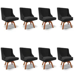 Kit 08 Cadeiras de Jantar Liz Suede Preto Base Madeira Mm35 D03 - D'Rossi