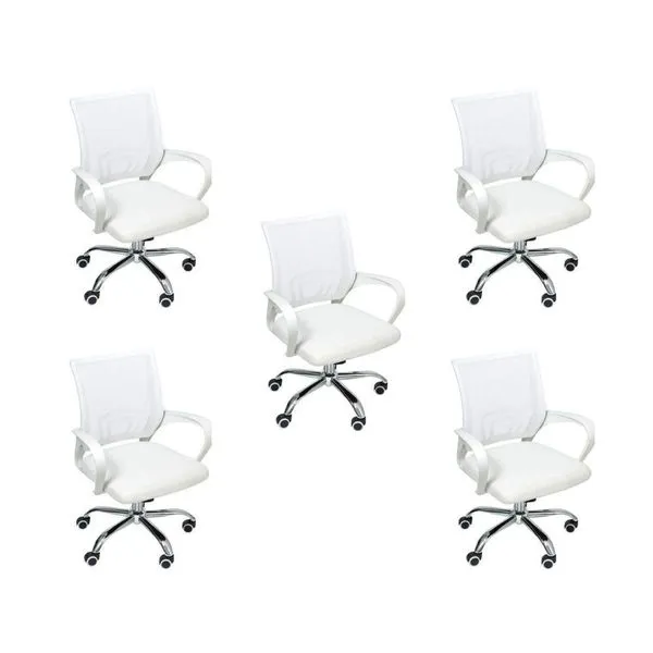 Kit 5 Cadeiras De Escritório Begonia Tela Mesh Ergonômica Branco
