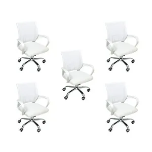Kit 5 Cadeiras De Escritório Begonia Tela Mesh Ergonômica Branco