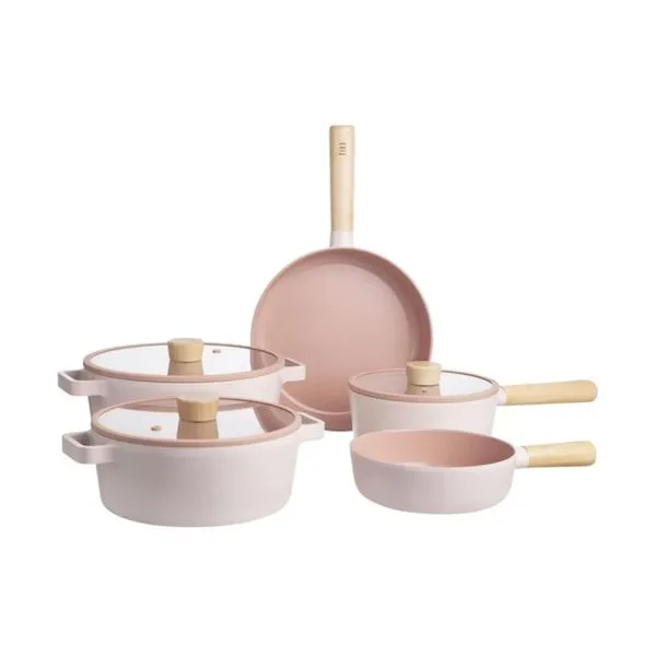 CONJUNTO DE 5 PANELAS FIKA NEOFLAM DE INDUÇÃO CERÂMICO ROSA FLAMINGO EK-FI-5PFP