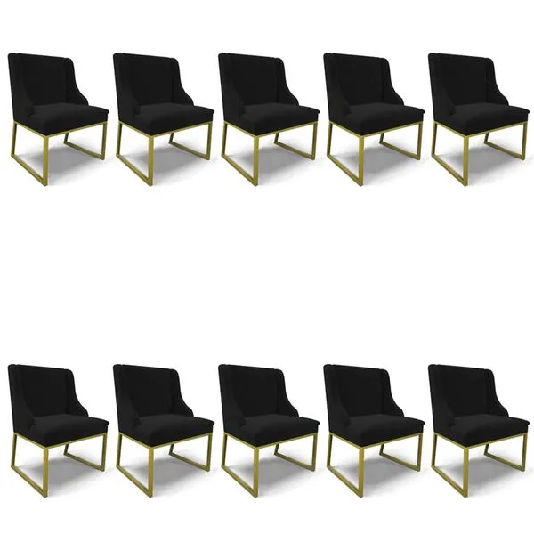 Cadeira Sala de Jantar Industrial Dourado kit 10 Liz Veludo D03 - D'Rossi Preto
