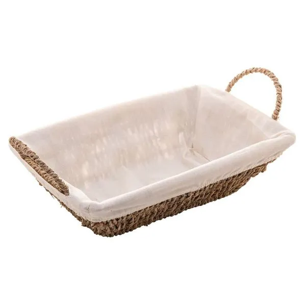 Cesta Retangular em Sisal Wolff com Forro em Tecido e Alça 13,5x21x36cm Branco/Bege