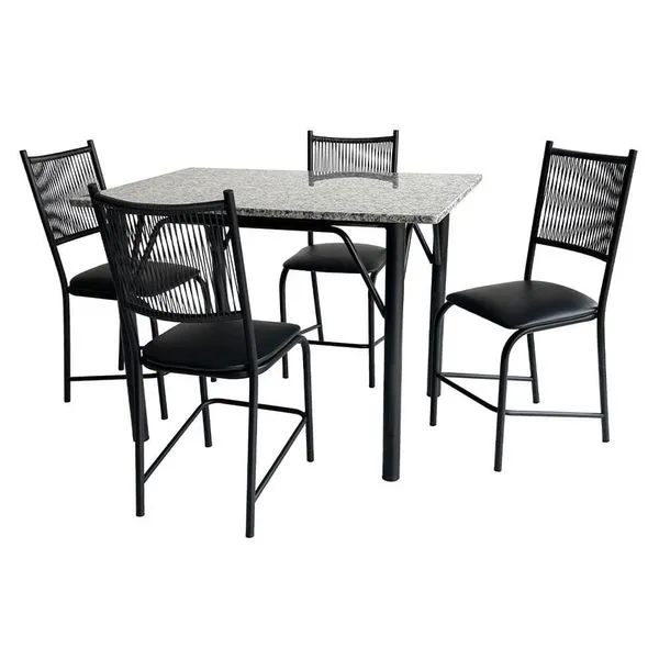 Mesa de Jantar Retangular Famais Cairo com 4 Cadeiras e Tampo em Granito Preto