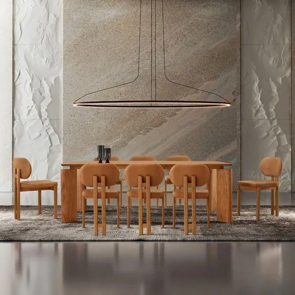 Mesa De Jantar Nala 220cm Madeira Tampo Laminado 8 Cadeira Nala Star Caramelo Imbuia Natural