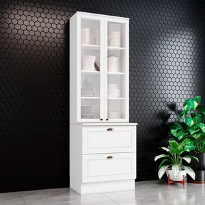 Cristaleira 2 Portas de Vidro 2 Gavetas Americana Henn | Branco