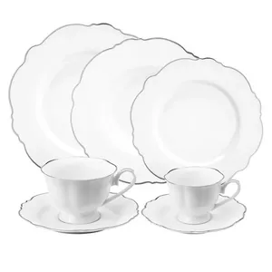Jogo de jantar em porcelana Wolff Maldivas 42 peças filete prata 18178