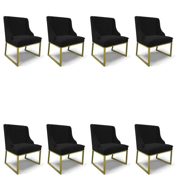 Cadeira Sala de Jantar Industrial Dourado kit 8 Liz Veludo Preto D03 - D'Rossi