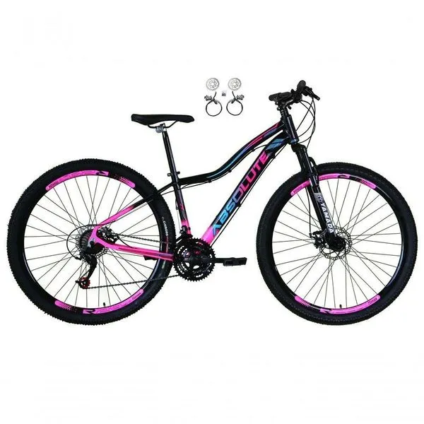 Bicicleta Aro 29 Absolute Hera Feminina Alumínio 21v Freio Hidráulico Garfo Suspensão Preto-Rosa 17