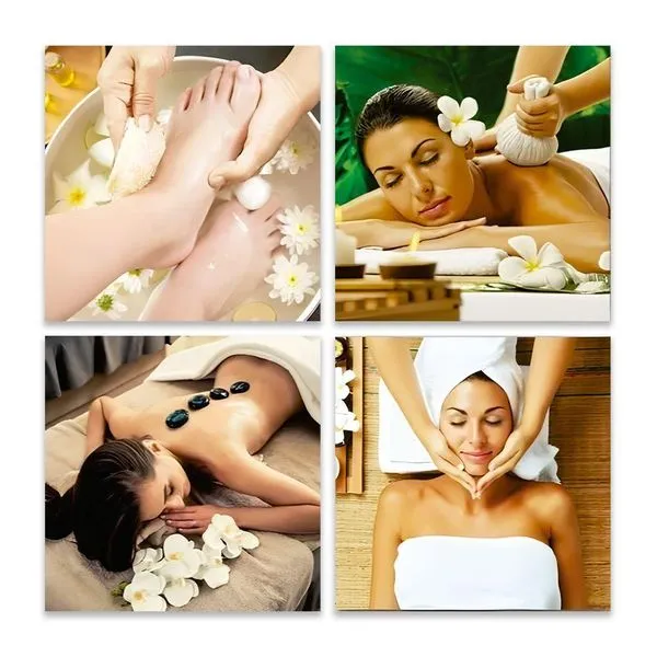 Kit 4 Quadros Decorativos Spa Massagem Estética Placas Mdf