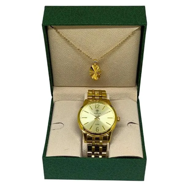 Relógio Tuguir Feminino Ref: Tg35054 Casual Dourado + Semijoia