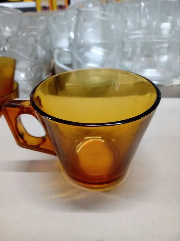 Jogo Xicaras Cha Cafe Vidro Ambar Vidro 4pcs