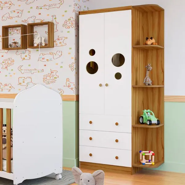 Guarda-Roupa Infantil Duda Plus com 2 Portas Peroba Móveis Branco com Amêndoa