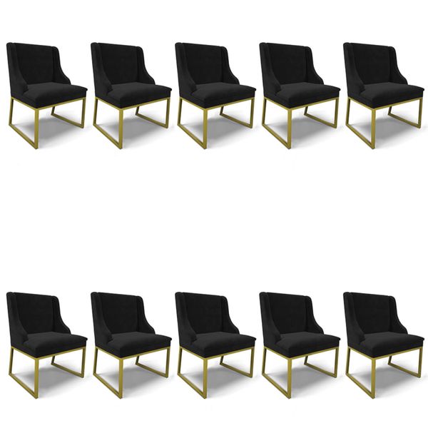 Cadeira Sala de Jantar Industrial Dourado Kit 10 Liz Suede D03 - D'Rossi Preto