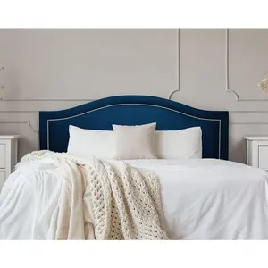Cabeceira Queen Curva Luxo 160x60 Suede Azul - Tachas Prata
