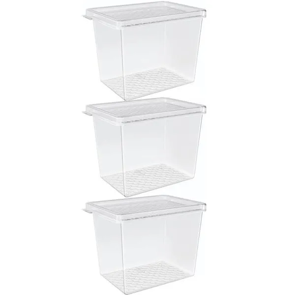 Kit 3 Organizadores de Geladeira Multiuso Cozinha 1,3L com Tampa Transparente Frutas Verduras UZ