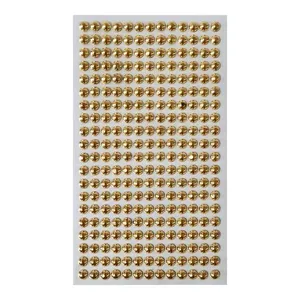 Cartela Pedra Adesiva Meia Perola 6mm Ouro Metalizado