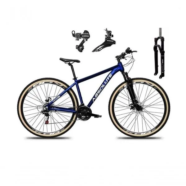 Bicicleta Aro 29 Absolute Nero 5 Alumínio Câmbios Shimano 24v Garfo Com Trava Mountain Bike Azul 15