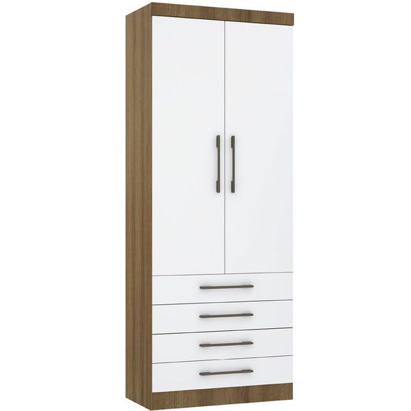 Guarda Roupa Modulado 90cm 2 Portas E 4 Gavetas Paris Luciane Móveis Avelã Pf Com Branco Pf