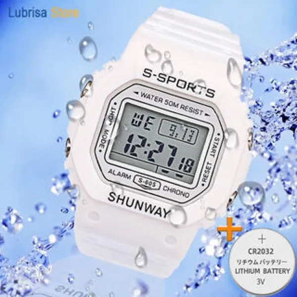 Relógio Digital Esportivo Shunway S-605 Branco – À Prova d'Á - Tudo em Caixa