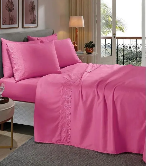 Jogo De Cama King 4 Peças Lar E Lazer Rosa UN / Rosa