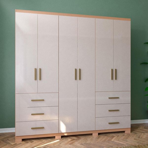 Guarda-Roupa Santiago com 6 Portas e 6 Gavetas Externas Bartira Avelã/Cappuccino