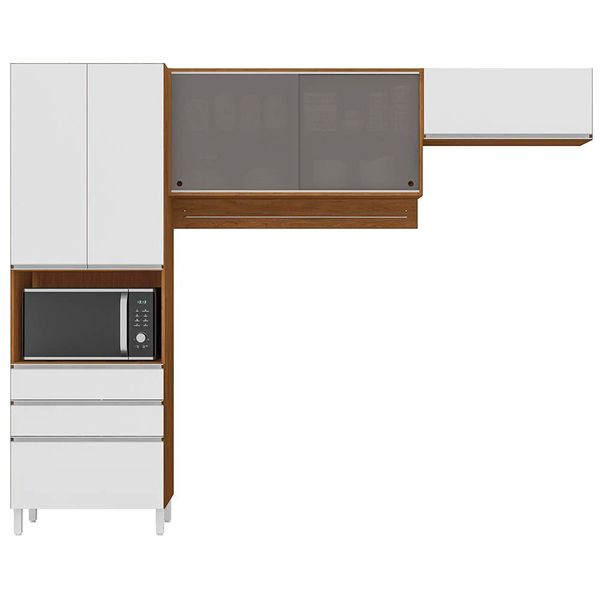 Cozinha Compacta Bartira Amazonita com 5 Portas, 3 Gavetas e 5 Prateleiras Damasco
