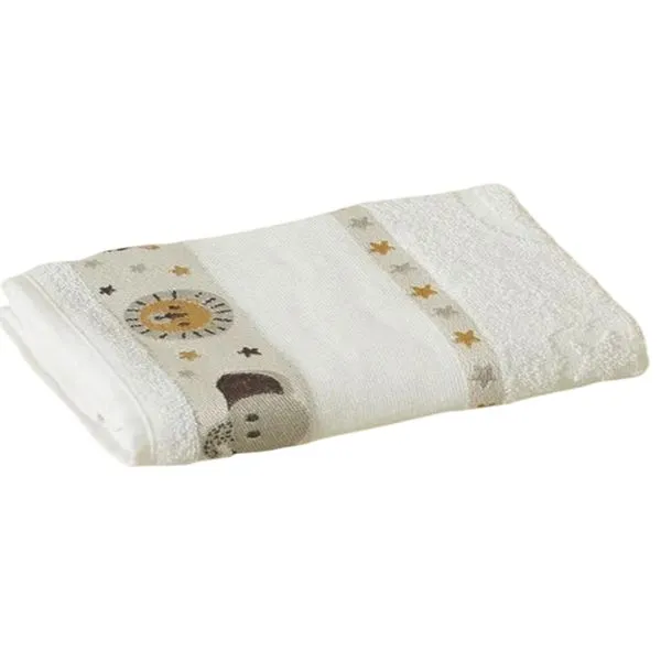 Toalha de Banho KazzaVip Infantil 100% Algodão Jacquard Barra para Bordar Funny Branco Off-White