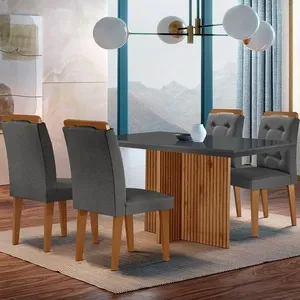 Mesa Olímpia 120cm Mdf Vidro Canto Reto Com 4 Cadeiras Carol