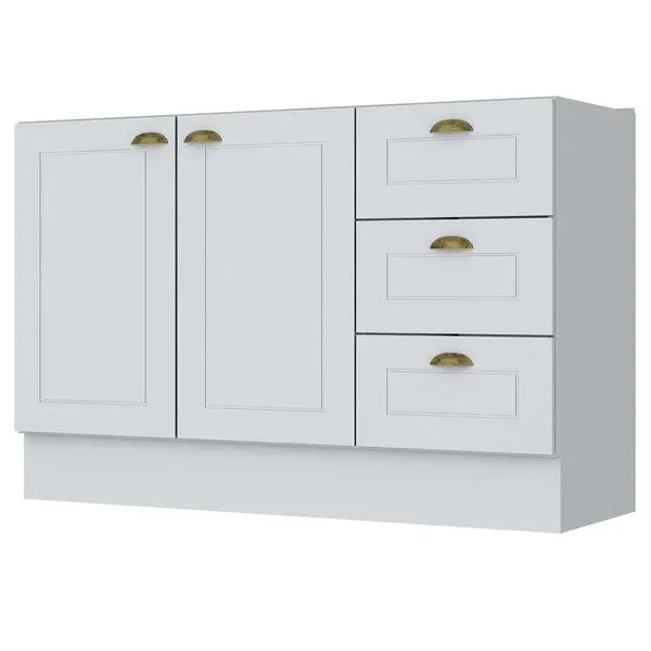 Balcão para Pia 120 cm 2 Portas 3 Gavetas Americana C353 Henn Branco