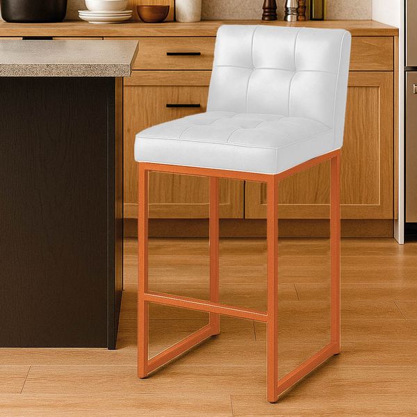 Banqueta Cozinha Alta com Encosto Industrial Bronze Lirina PU Branco C05 - D'Rossi