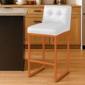 Banqueta Cozinha Alta com Encosto Industrial Bronze Lirina PU Branco C05 - D'Rossi