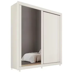Guarda Roupa Solteiro Hamburgo 180cm 02 Portas 04 Gavetas Espelho Mademarques Off White/Peroba
