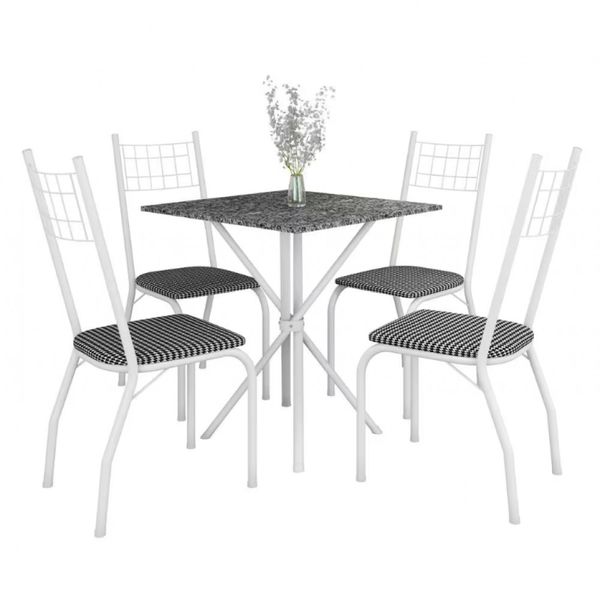 Mesa de Jantar Quadrada Fabone Brisa com 4 Cadeiras Estofadas Branco