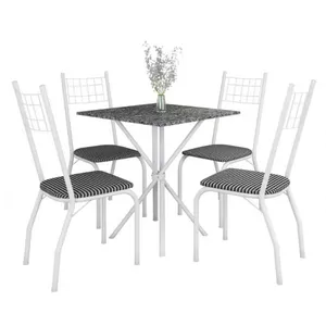Mesa de Jantar Quadrada Fabone Brisa com 4 Cadeiras Estofadas Branco