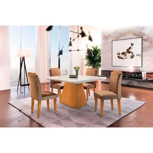 Sala De Jantar Aida 4 Cadeiras 120 Canto Reto