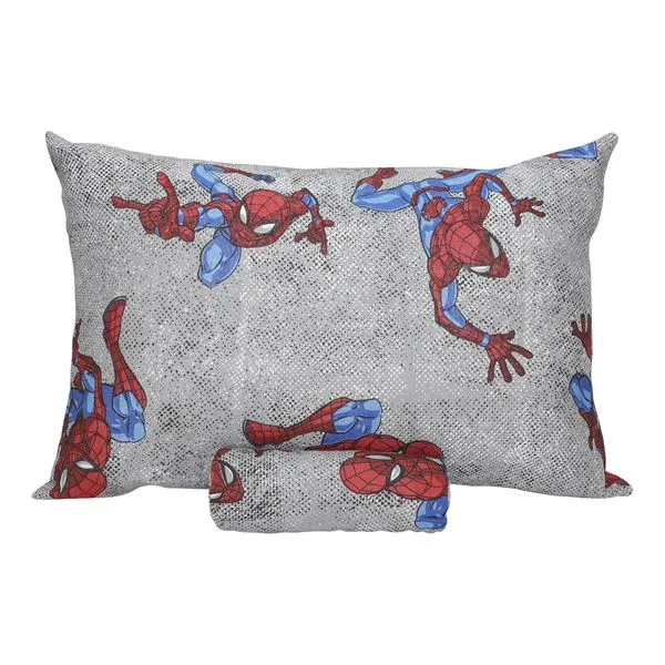 Jogo de Lençol KazzaVip Solteiro Malha Mista 70% Algodão 30% Poliéster Kids Marvel Spider Wall 02 Peças Cinza