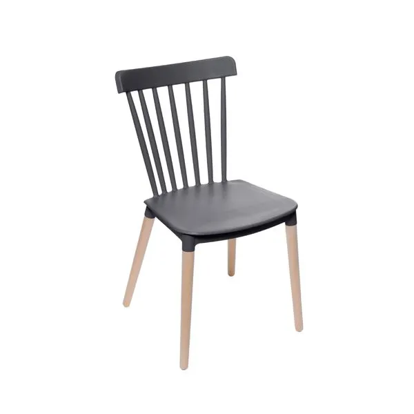 Cadeira Midi Preta em Polipropileno Base em Madeira Or Design