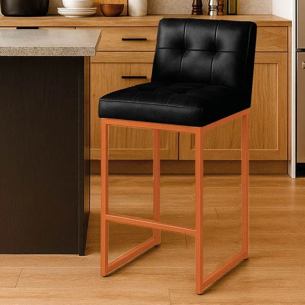 Banqueta Cozinha Alta com Encosto Industrial Bronze Lirina PU Preto C05 - D'Rossi
