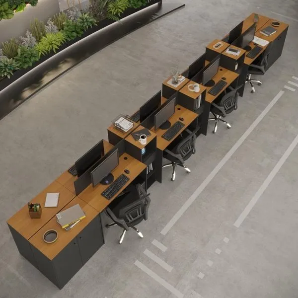 Estação De Trabalho 8 Lugares Tech Office 8 Mesas 6 Armários - Preto E Cedro Preto E Cedro