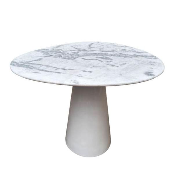Mesa De Jantar Cone Redonda Orgânica Sol 110x100cm Marmore Branco Extra