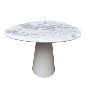 Mesa De Jantar Cone Redonda Orgânica Sol 110x100cm Marmore Branco Extra
