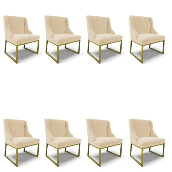Cadeira Sala de Jantar Industrial Dourado Kit 8 Liz Suede D03 - D'Rossi Bege