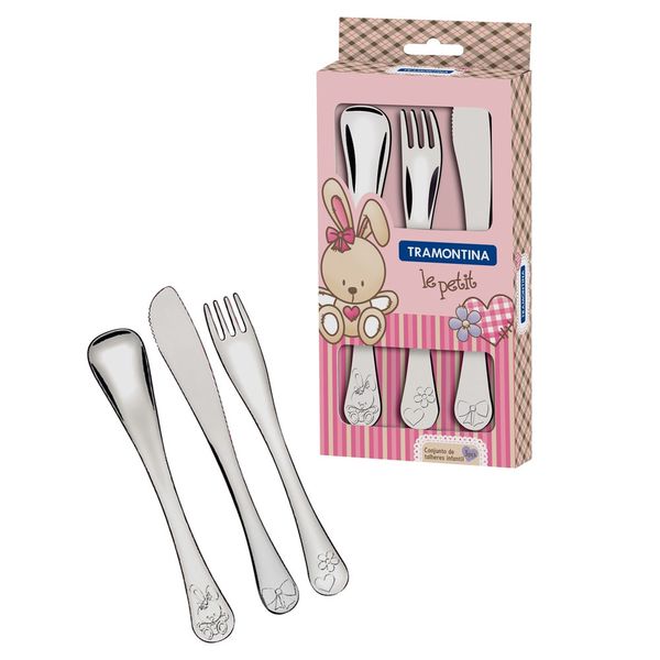 Conjunto Talheres Infantil Le Petit Menina Inox 3 Peças Tramontina Inox