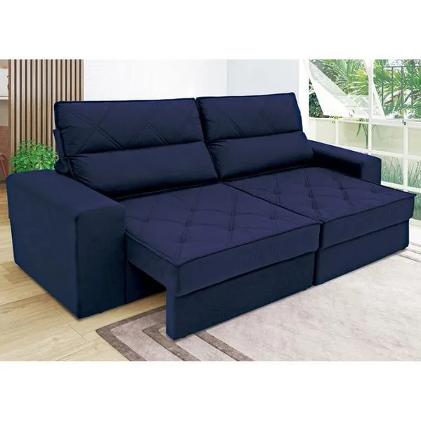 Sofá 3 Lugares Fassatti Retrátil e Reclinável em Suede Linoforte Azul Marinho
