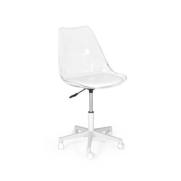 Cadeira Office Acrílico Transparente Base Giratória Branco